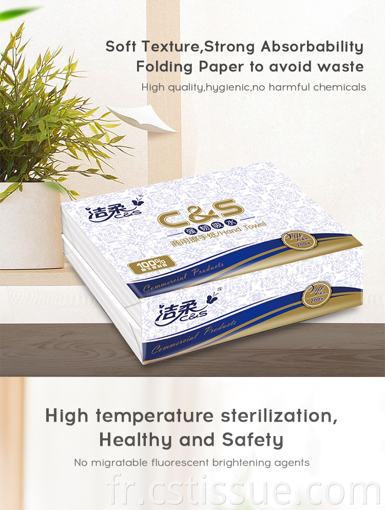 Papier à main d'usine sans serviette à main en relief tissu de serviette en papier